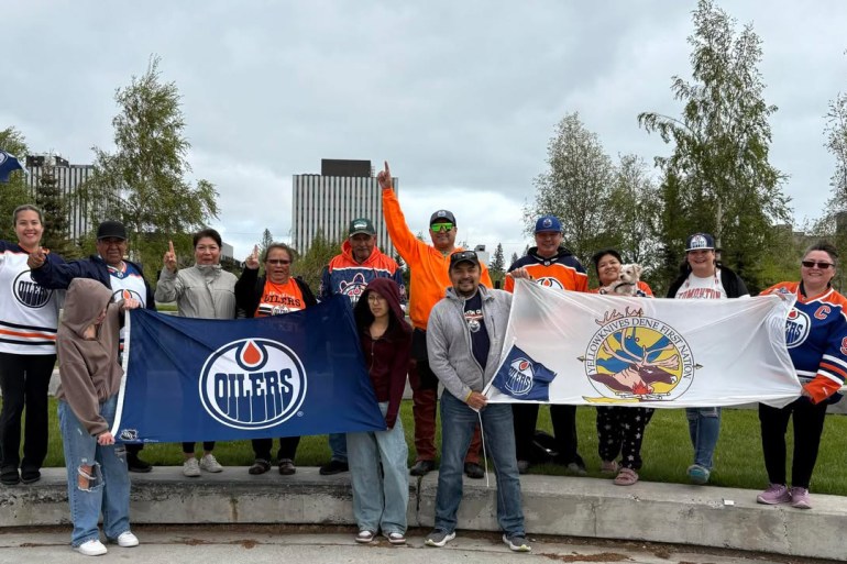 Andrea Sangris Fowler sent this this photo of Yellowknives Dene First Nation members cheering for the Oilers.