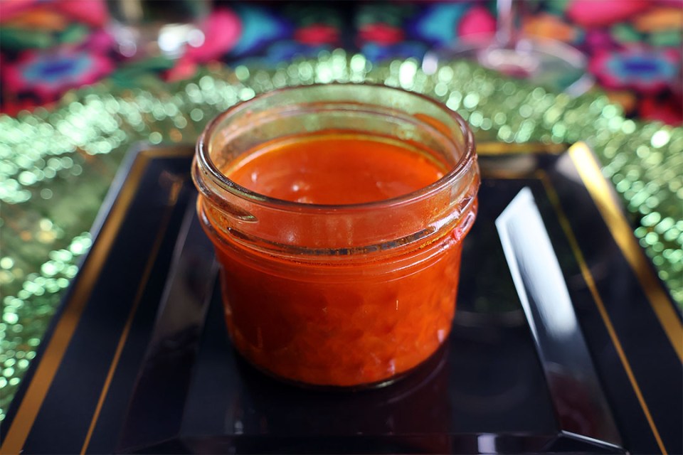 Small jar of red kimchi stew