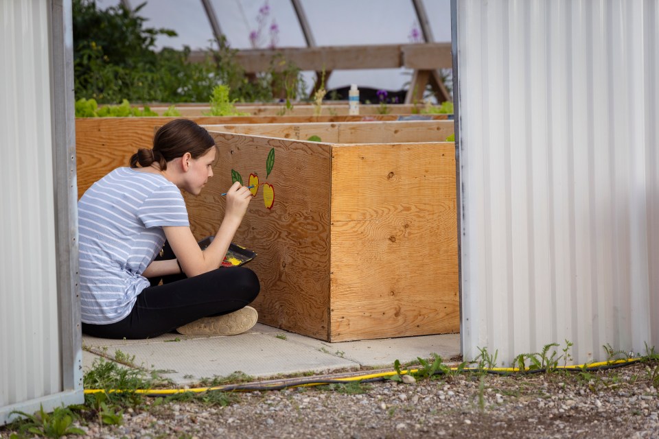 Youth showcase attendees could paint planter boxes. Ollie Williams/Cabin Radio