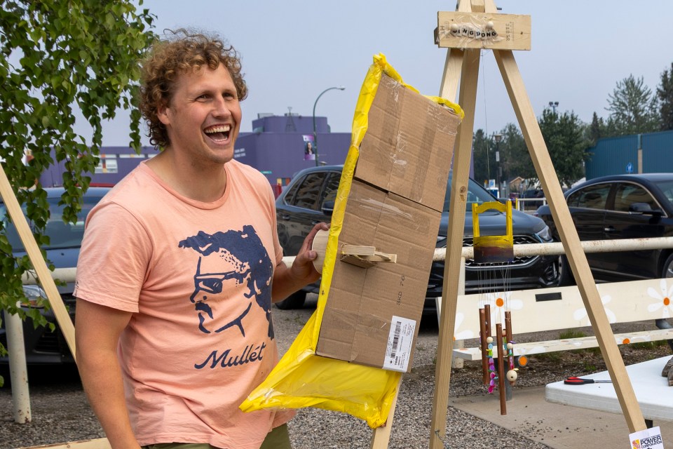 NTPC reveals its finished wind chimes display. Ollie Williams/Cabin Radio