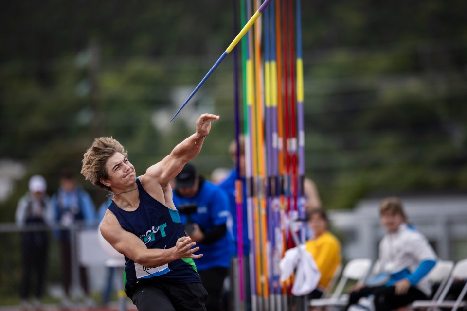 One of Joe Depew's javelin attempts. Depew also took part in shot put.
