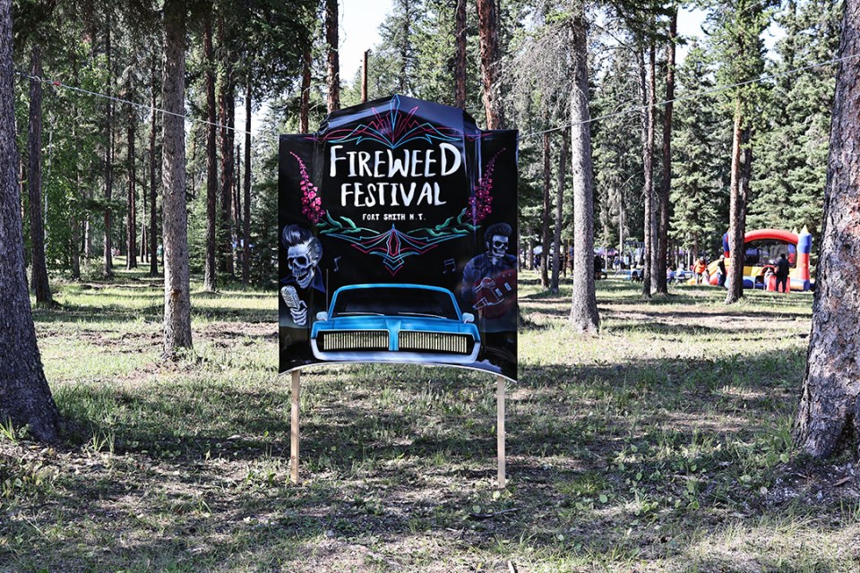 Painted sign that says Fireweed Festival