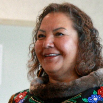 Behchokọ̀ Chief Bertha Rabesca Zoe at the Tłı̨chǫ Assembly in Behchokọ̀ in August 2025. Emily Blake/Cabin Radio