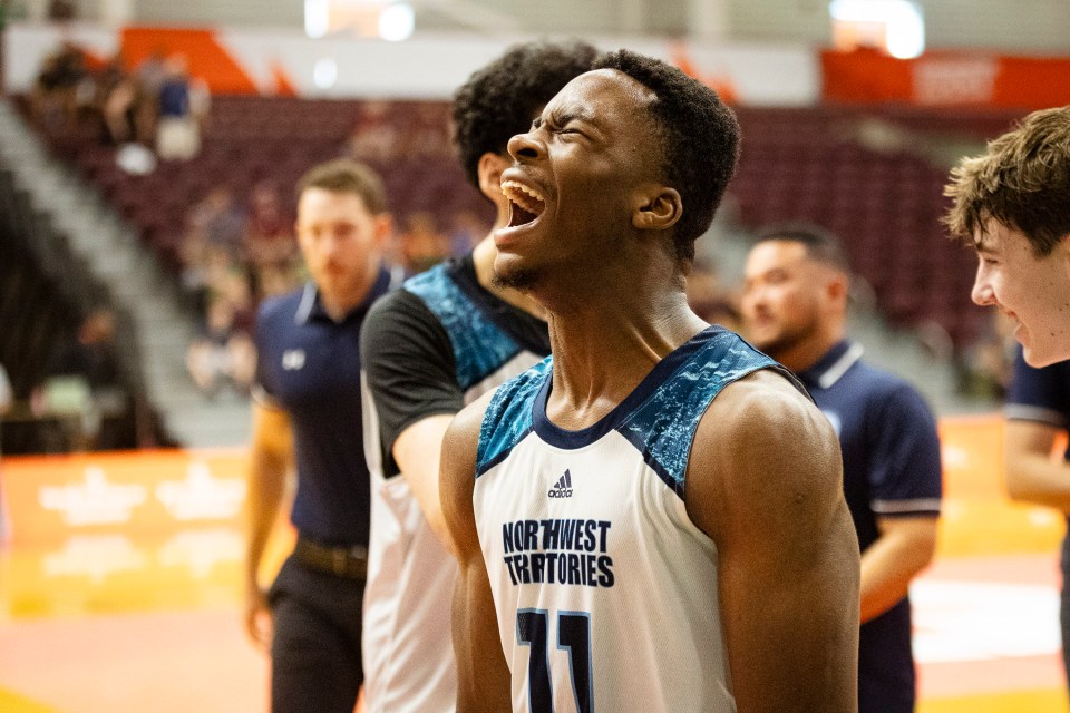 Chimzigam Korie celebrates victory over PEI. Ollie Williams/Team NT