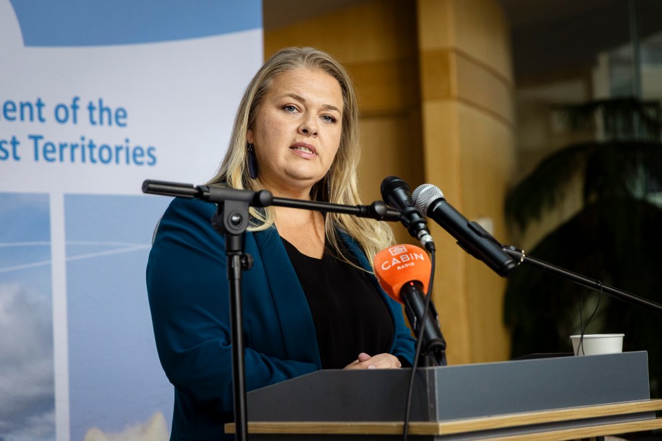 Caitlin Cleveland speaks at a press conference on August 28, 2025. Ollie Williams/Cabin Radio