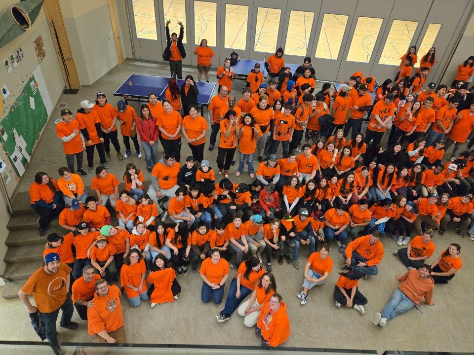 A submitted photo of East Three Secondary School students on Orange Shirt Day.