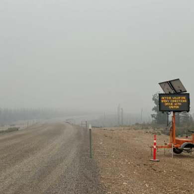 The road outside Whatì is seen in a photo published by Shaun Moosenose on September 1, 2025.