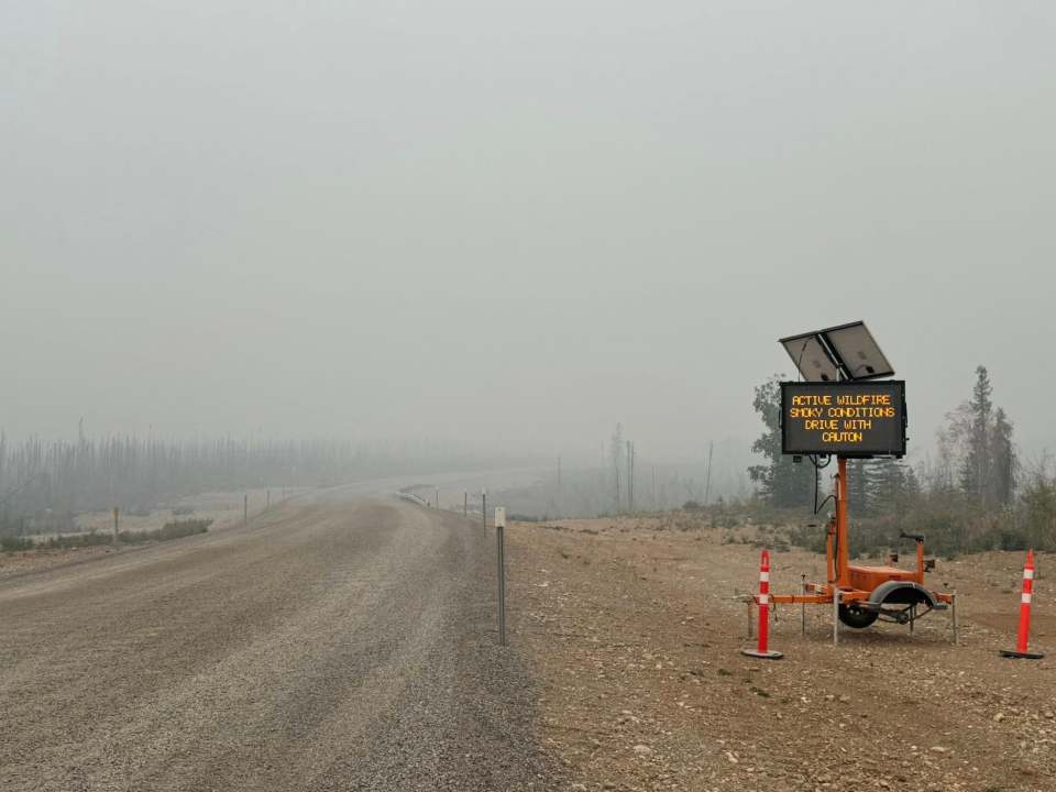 The road outside Whatì is seen in a photo published by Shaun Moosenose on September 1, 2025.