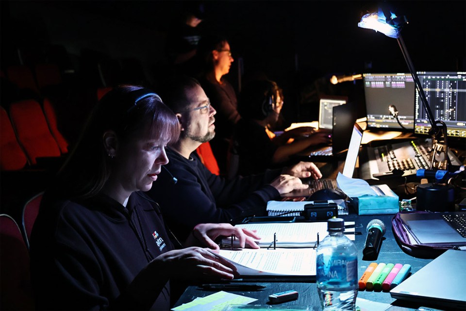 Technical crew follow stage rehearsal