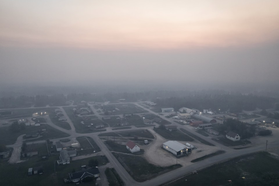 Wildfire smoke over Fort Providence on August 30, 2025. Photo: Thorsten Gohl