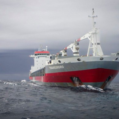 A Canadian Coast Guard image of the Thamesborg container ship aground in the Franklin Strait on September 8, 2025.