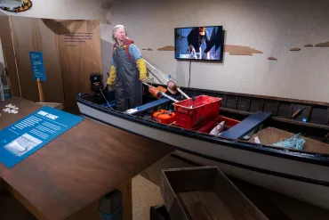 A fishing yawl at the Fish For Sale exhibit. Ollie Williams/Cabin Radio