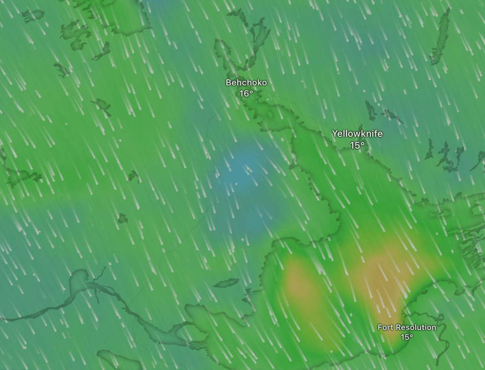 An example of Wednesday evening forecast winds.