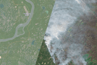 A Sentinel-2 satellite image of fire FS014 near Highway 1 on September 4, 2025.