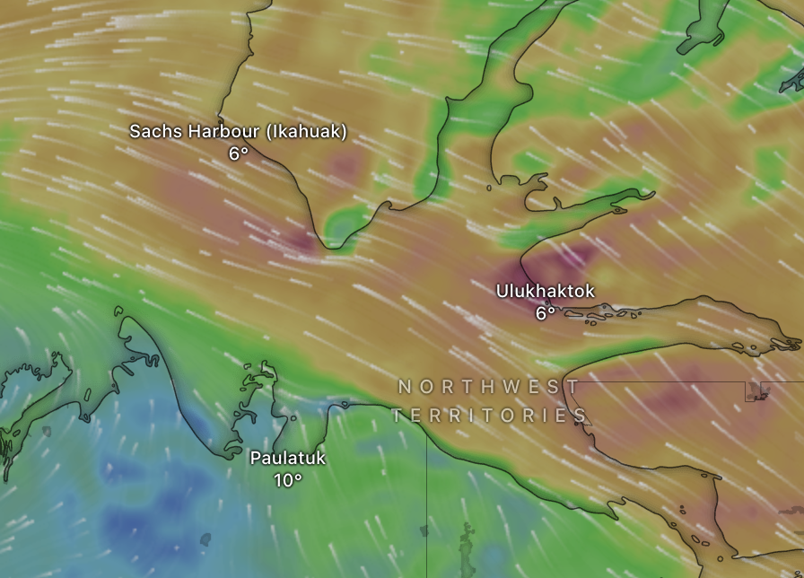 A snapshot of where the wind is likely to be strongest on Thursday morning (red and purple areas).