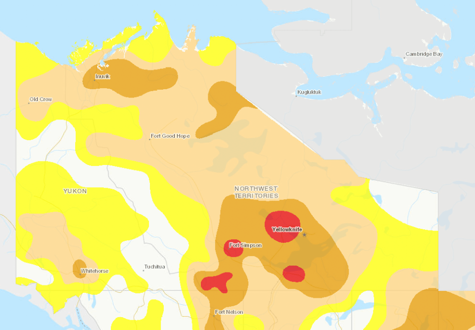 The federal government's current drought monitoring map, red being the worst.