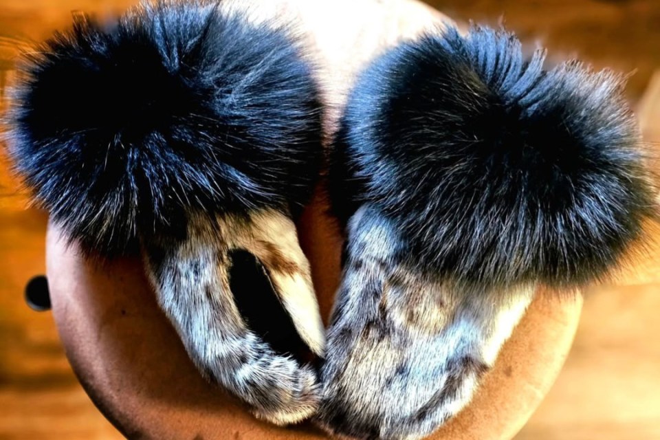 A pair of sealskin mittens with black fox fur trim by Angela Dalby. Photo: Submitted