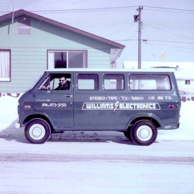 Merlyn Williams in his Williams Electronics van in the early 1970s. Photo: Submitted