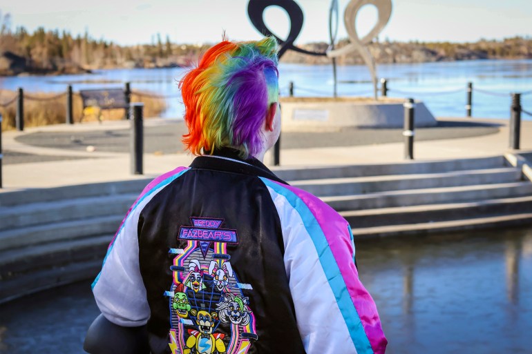 Alexander Brown with vivid rainbow hair colour. Miriam Bosiljevac/Cabin Radio