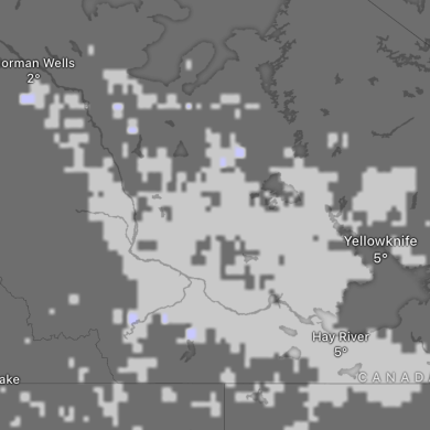 A Windy.com map shows fog conditions as of 4am on Wednesday. Light grey indicates fog.
