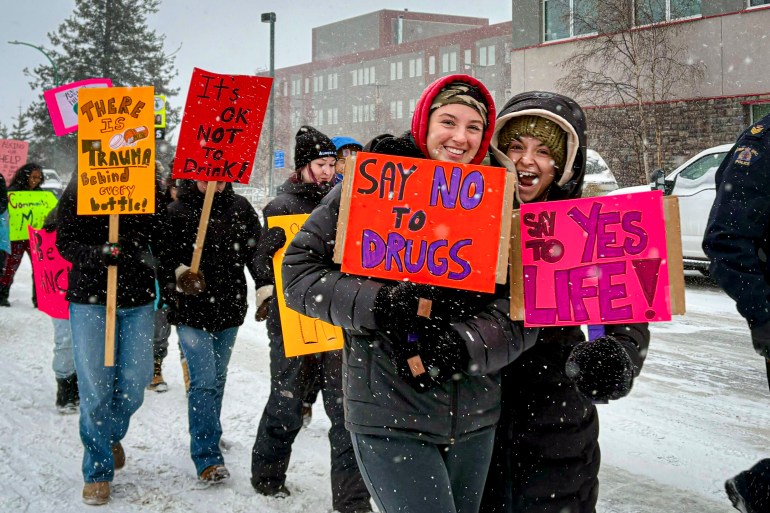 Yellowknifers on an "Anchoring Hope" wellness walk on November 17, 2025. Jasmine Nasogaluak/Cabin Radio