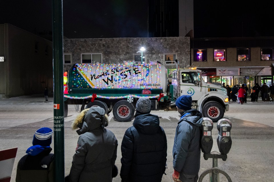 North Shore Waste sent a festively outfitted truck. Ollie Williams/Cabin Radio
