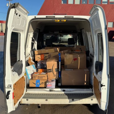 A RouteBox image of packages being delivered to Behchokǫ̀.