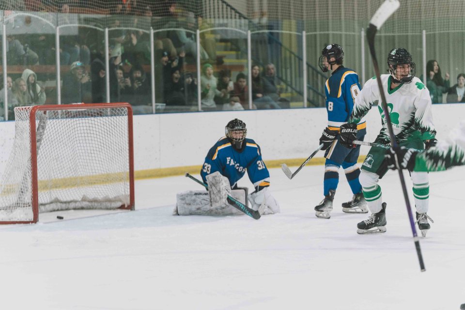 The St Pats boys team's winning goal against Sir John. Sarah Pruys/Cabin Radio