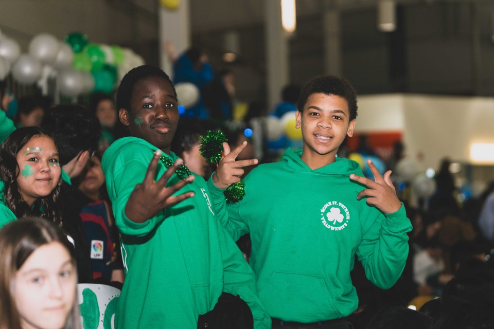 St Pats students, flled with school pride, pose for a photo. Sarah Pruys/Cabin Radio