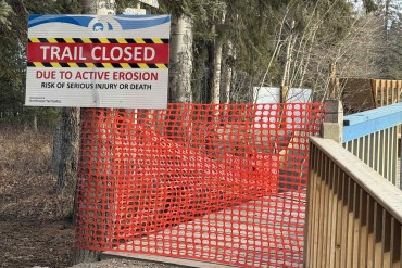 A viewing platform along the Hay River is blocked off in November 2025. Photo: Scott Clouthier