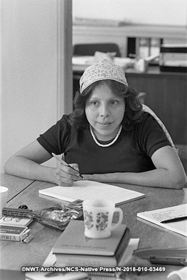 Lorayne Menicoche, photographed as part of a Native Press article on Native court worker trainees. Bren Kolson/NWT Archives/Native Communications Society fonds - Native Press photograph collection/N-2018-010: 03469