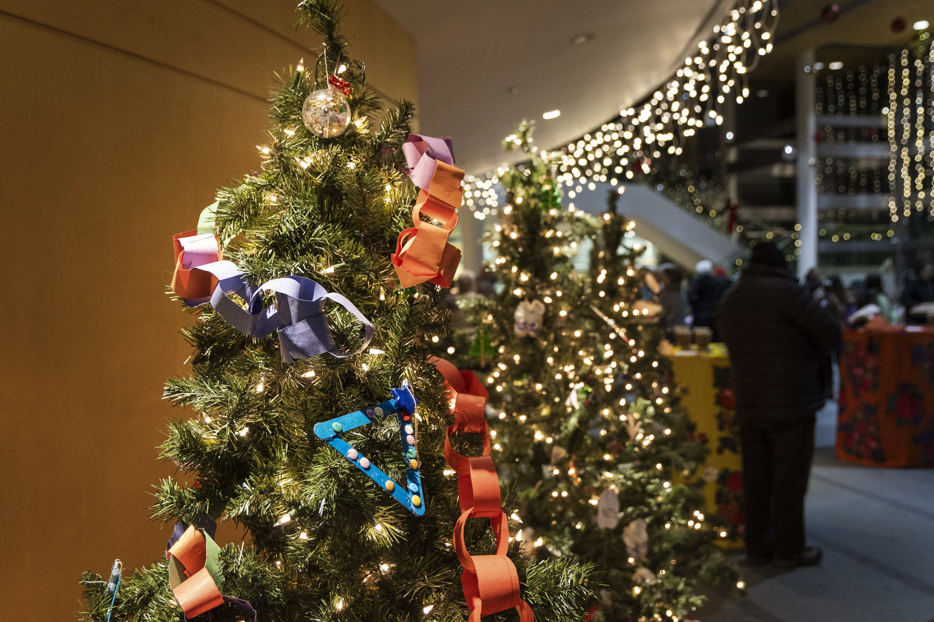 These trees were decorated by students at Weledeh Catholic School. Ollie Williams/Cabin Radio