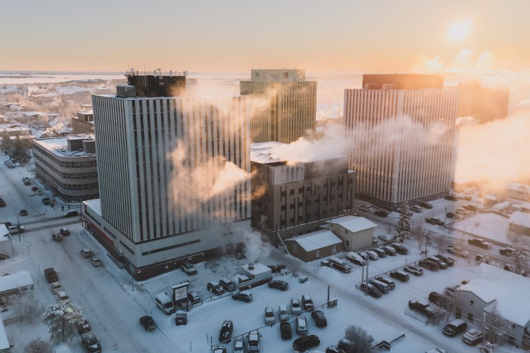 Downtown Yellowknife in the winter of 2025-26. Sarah Pruys/Cabin Radio