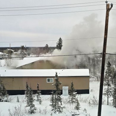 A home burns in Edzo on January 30, 2026. Photo: Submitted