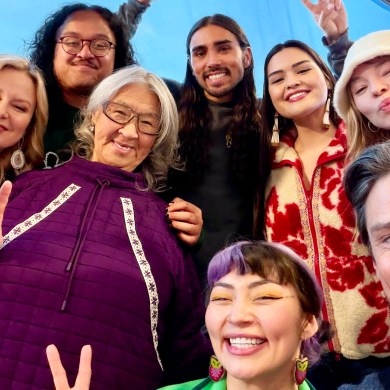 North of North cast members Anna Lambe, Braeden Clarke, Jay Ryan, Mary Lynn Rajskub, Zorga Qaunaq, Bailey Poching, Nutaaq Doreen Simmonds and Taylor Hickson. APTN/CBC/ Netflix