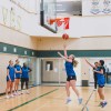 At female basketball trials, a player shoots the ball in a rapid two-on-two drill. Sarah Pruys/City of Yellowknife