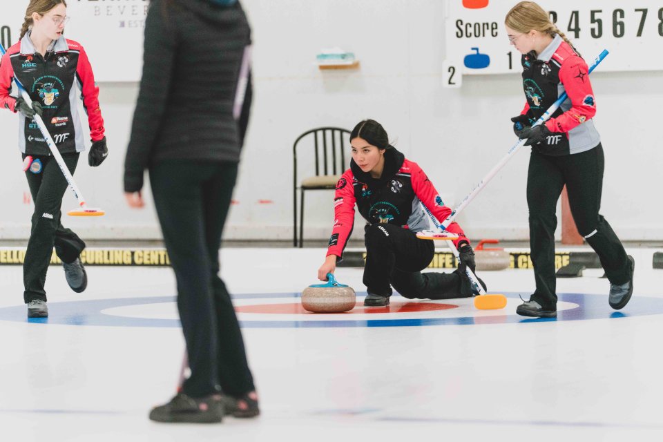 Inuvik's Team Wainman throws a rock at the Yellowknife Curling Club. Sarah Pruys/City of Yellowknife