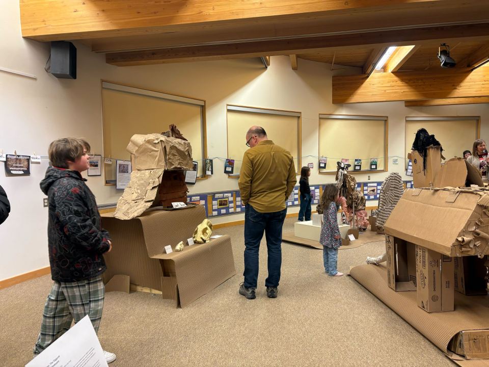 Visitors tour the exhibit before the lights went out. Jasmine Nasogaluak/Cabin Radio