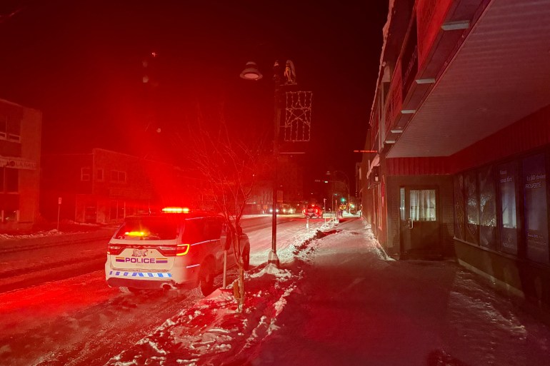 A police vehicle in downtown Yellowknife during a power outage on February 5, 2026. Ollie Williams/Cabin Radio