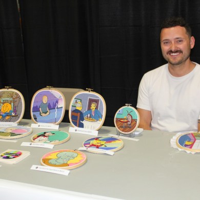 Aidan Charpentier shows his love for arts and animation through his embroidered designs. Aastha Sethi/Cabin Radio