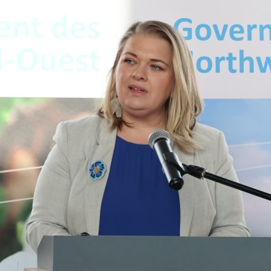 Immigration minister Caitlin Cleveland at a news conference about the NWT Nominee Program on February 18, 2026. Aastha Sethi/Cabin Radio