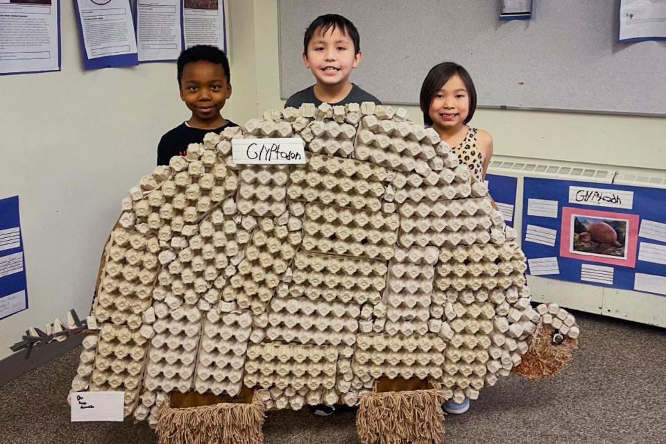 Students with a glyptodon they created. Photo: Mildred Hall School