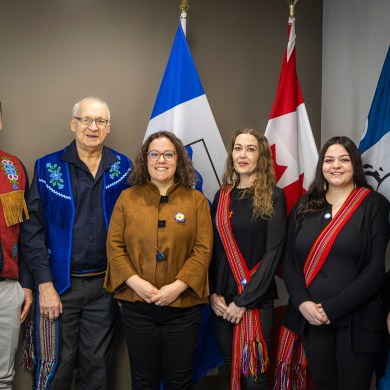 Dignitaries at a ceremony recognizing North Slave Métis Aboriginal rights on February 28, 2026. Ollie Williams/Cabin Radio
