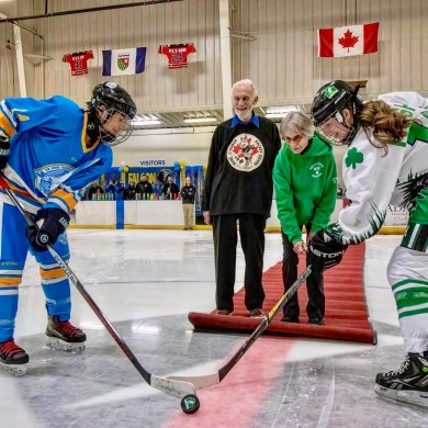 Ter and Julaine Hamer at a puck drop at the Wade Hamer Challenge Cup. Photo: Submitted