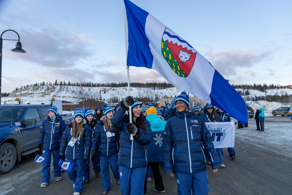 Flagbearers Reese Wainman, left, and Kingston Torindo. Ollie Williams/Team NT