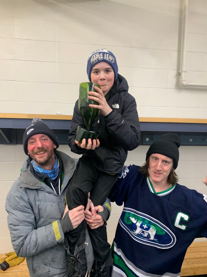At last, a chance for a photo with the (damaged) Snowking Cup. Photo submitted by Mike Mitchell