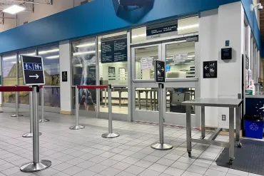 The security screening area of Yellowknife Airport. Emily Blake/Cabin Radio