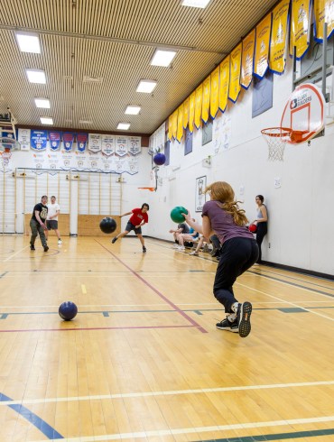 Melissa Clark is bombarded by members of Teach and Destroy. Ollie Williams/Cabin Radio