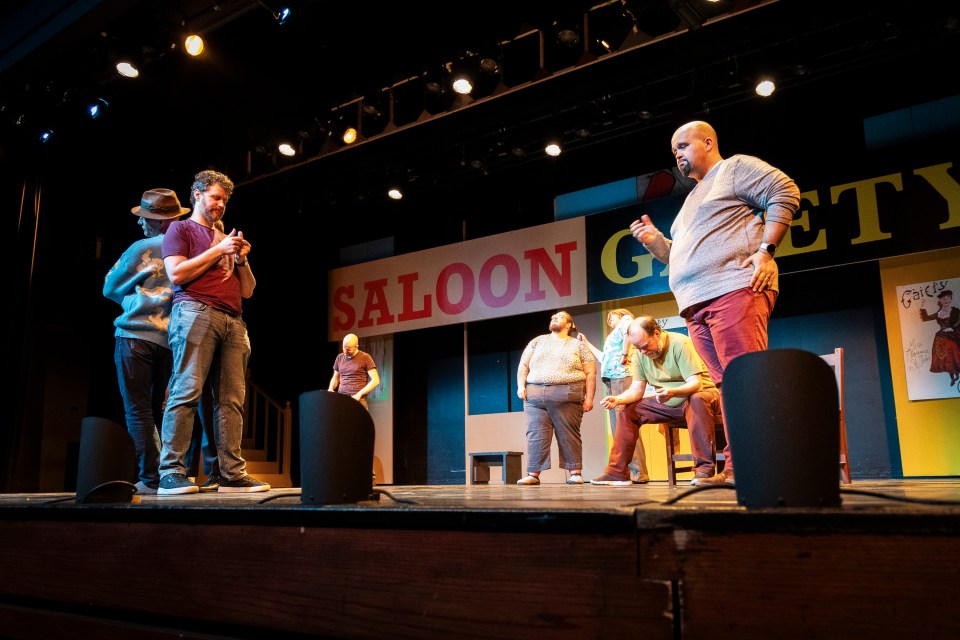 Crazy For You cast members during a production rehearsal known as a cue-to-cue. Ollie Williams/Cabin Radio