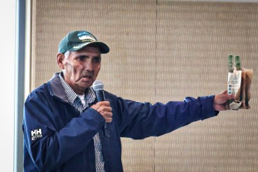 Elder Joe Rabesca, a key speaker at the Nico mine public hearing, is pictured in a file photo from a separate 2025 event. Emily Blake/Cabin Radio